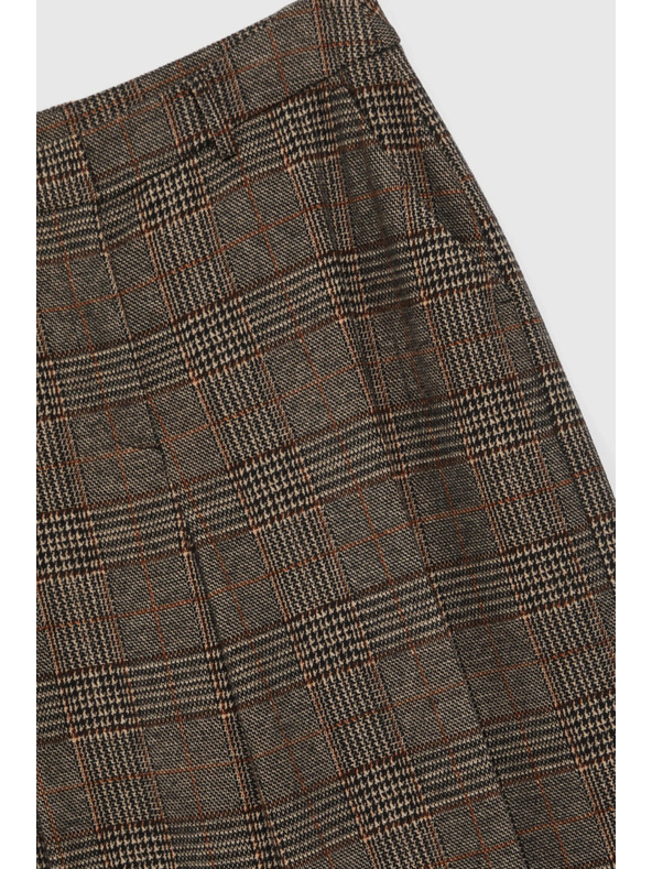 Moodo Hnědé kostkované kalhoty Moodo