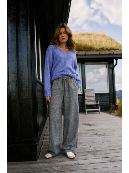 Moodo Šedé bavlněné kalhoty s širokými nohavicemi Moodo