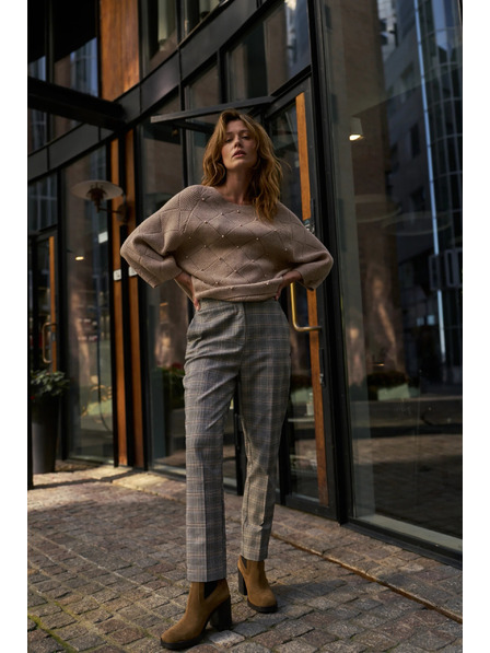 Moodo Šedé kostkované kalhoty Moodo