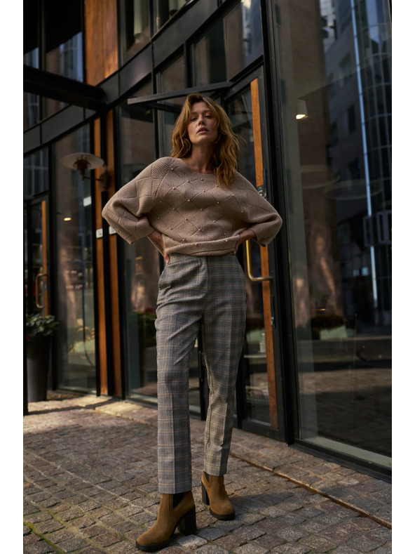 Moodo Šedé kostkované kalhoty Moodo