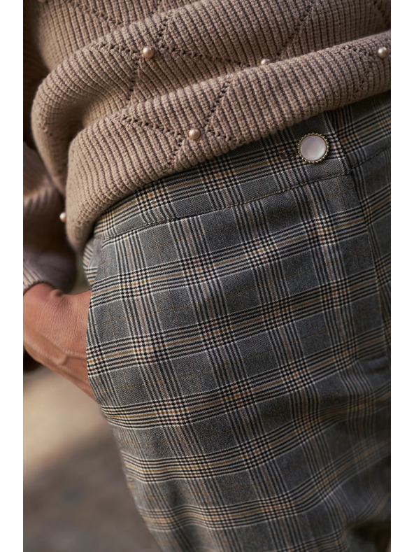 Moodo Šedé kostkované kalhoty Moodo