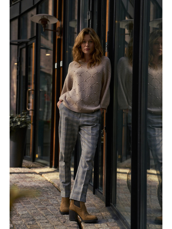 Moodo Šedé kostkované kalhoty Moodo