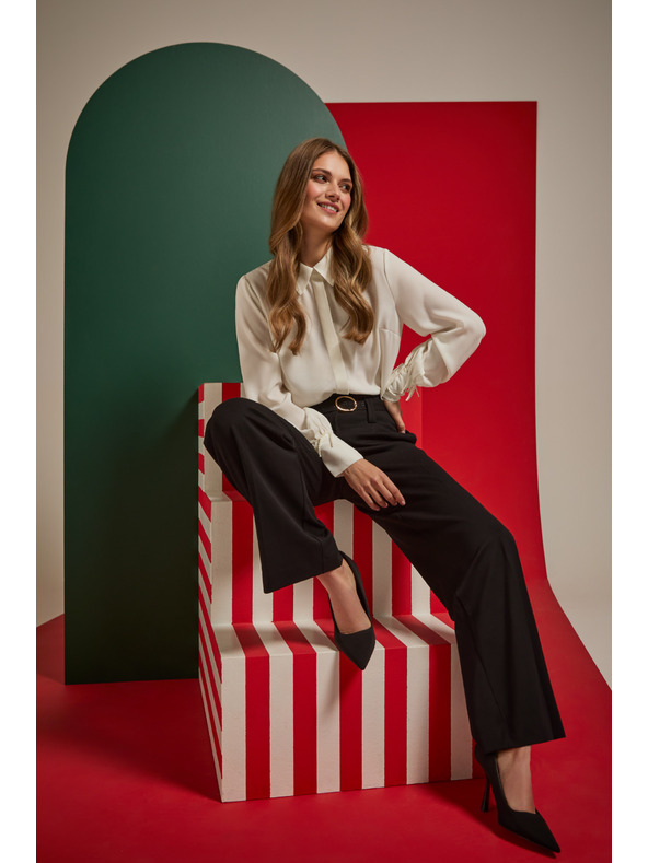 Moodo Černé kalhoty se strukturou a páskem Moodo