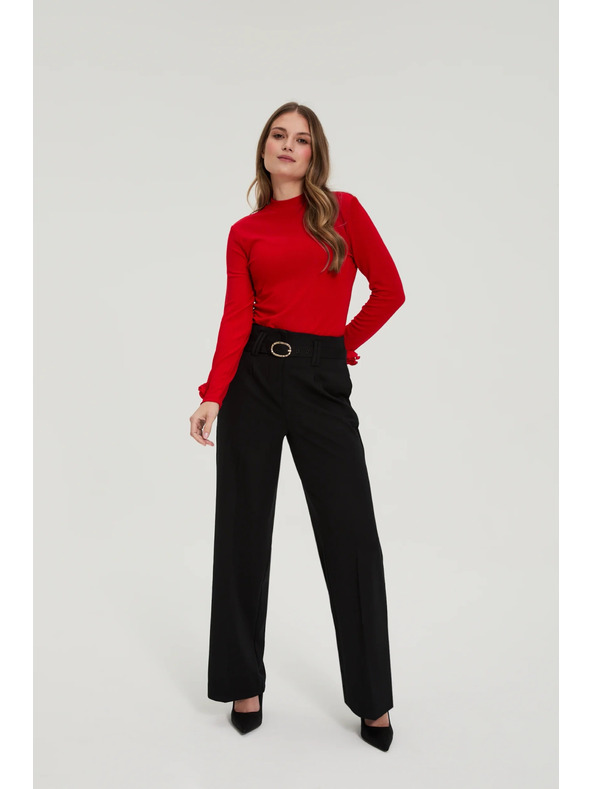 Moodo Černé kalhoty se strukturou a páskem Moodo