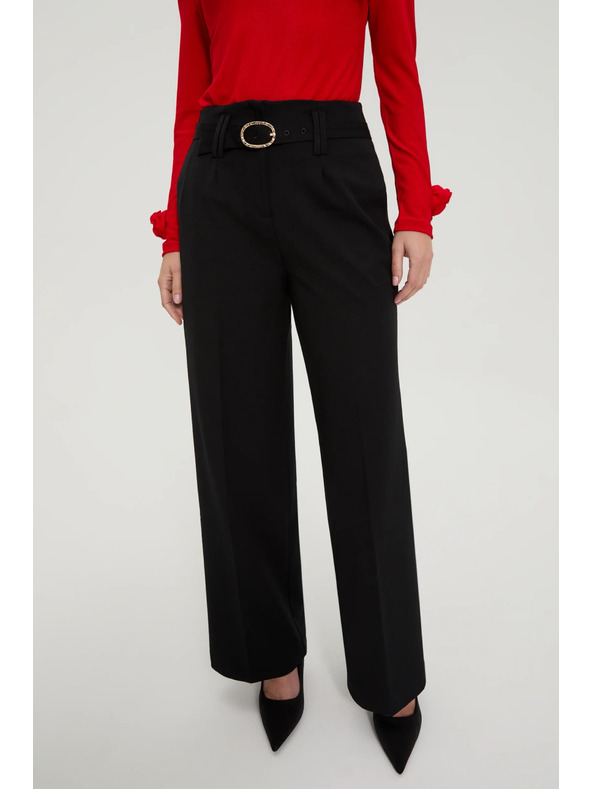 Moodo Černé kalhoty se strukturou a páskem Moodo