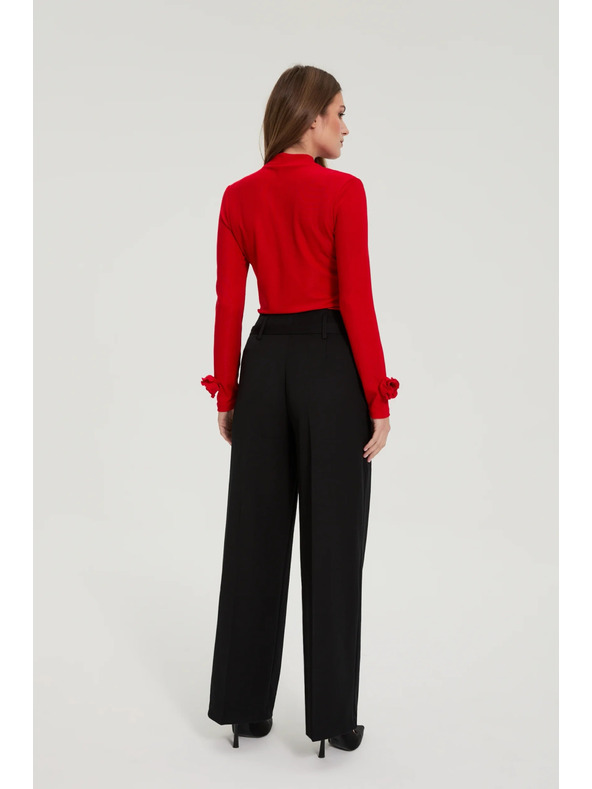 Moodo Černé kalhoty se strukturou a páskem Moodo