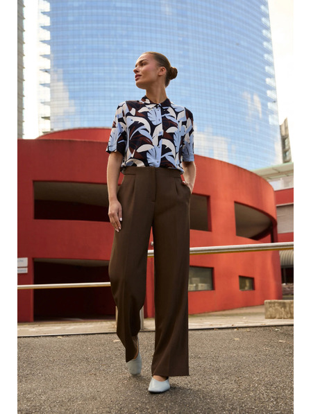 Moodo Hnědé kalhoty s širokými nohavicemi Moodo