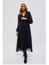 Moodo Černé midi šaty s potiskem a nafouklými rukávy Moodo