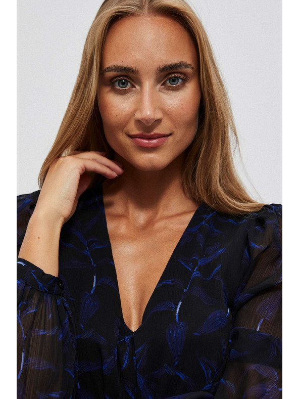 Moodo Černé midi šaty s potiskem a nafouklými rukávy Moodo