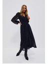 Moodo Černé midi šaty s potiskem a nafouklými rukávy Moodo