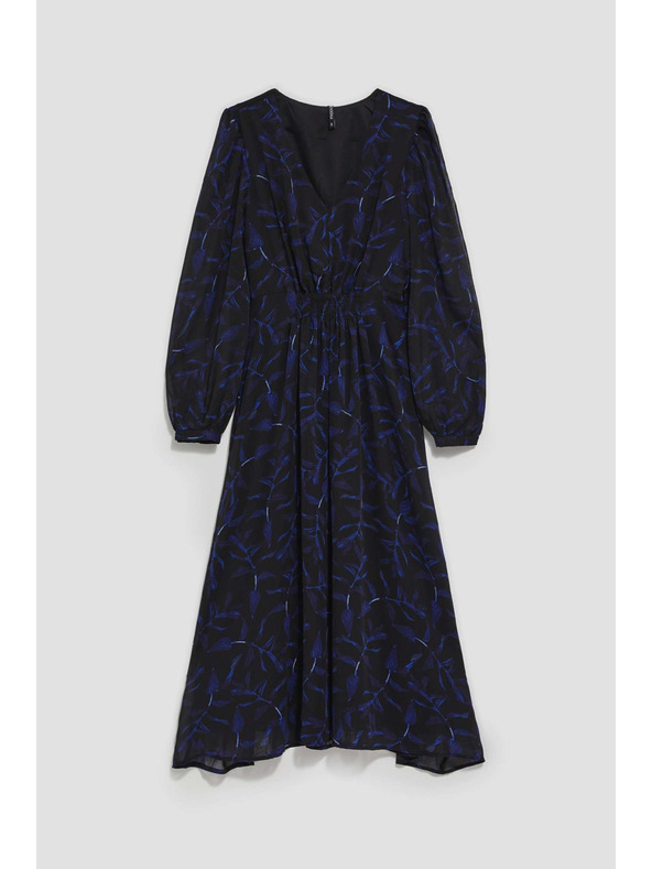 Moodo Černé midi šaty s potiskem a nafouklými rukávy Moodo