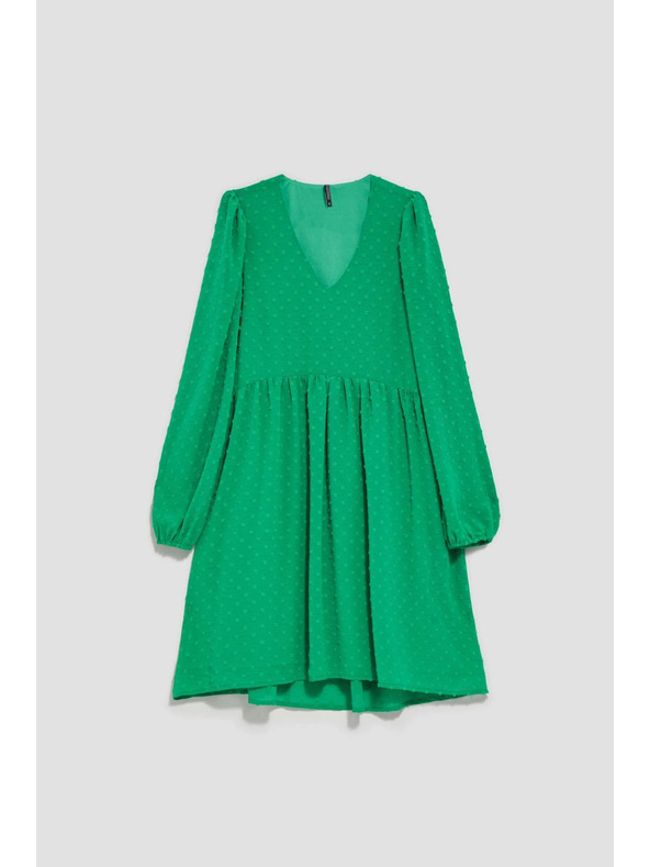 Moodo Zelené šaty s nafouklými rukávy Moodo