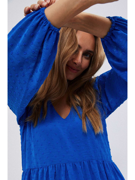 Moodo Modré šaty s nafouklými rukávy Moodo