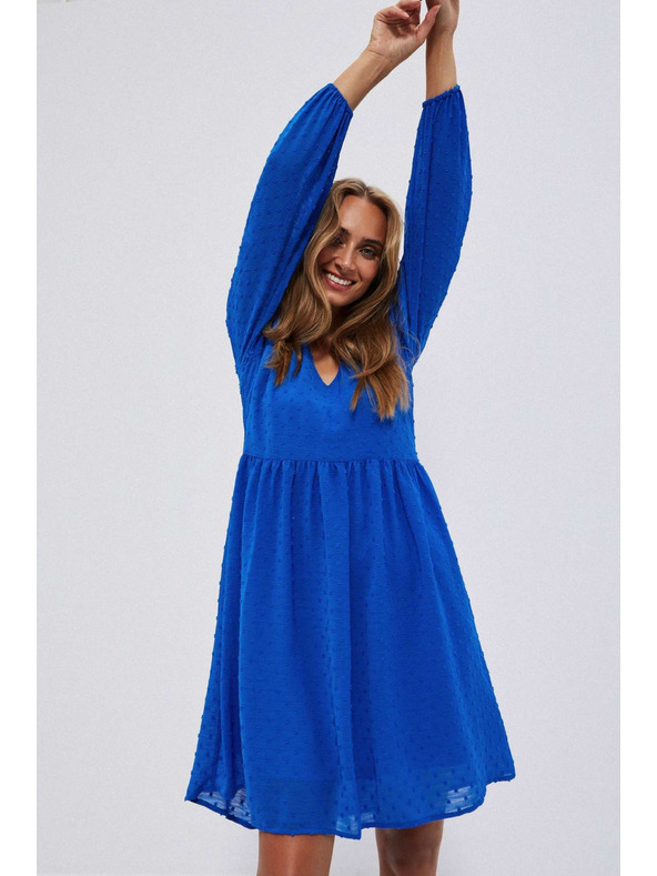 Moodo Modré šaty s nafouklými rukávy Moodo