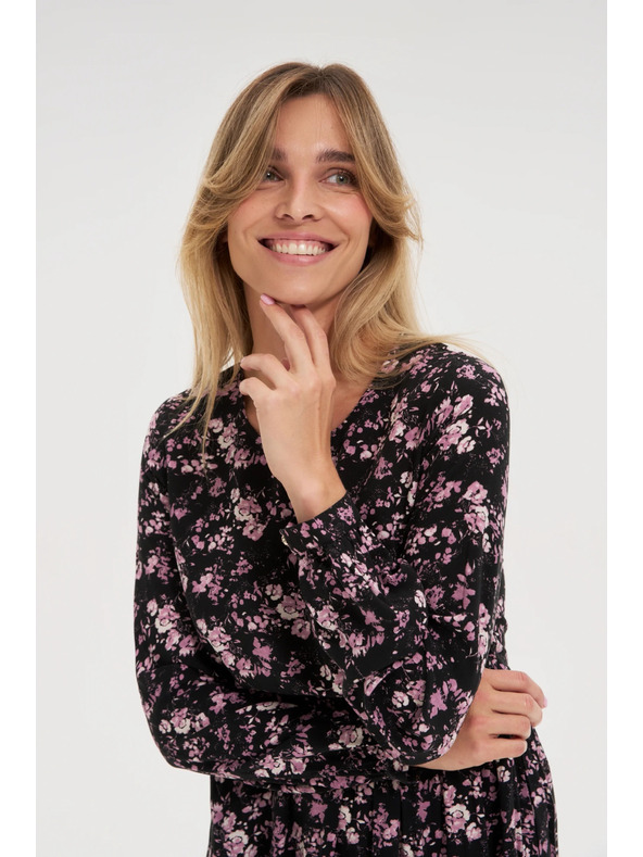 Moodo Černé midi šaty s kytkami Moodo