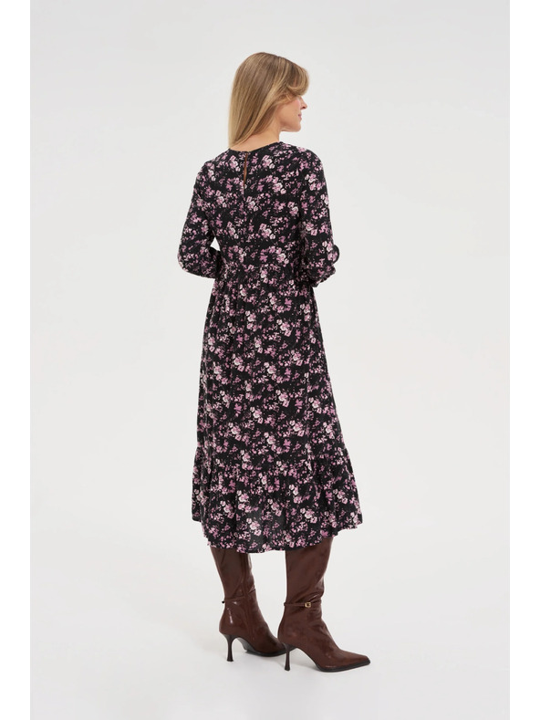 Moodo Černé midi šaty s kytkami Moodo
