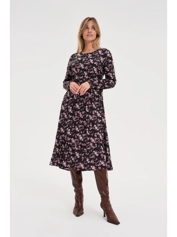 Moodo Černé midi šaty s kytkami Moodo