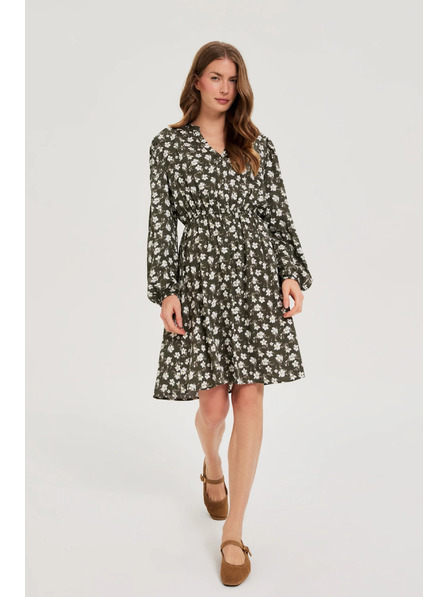 Moodo Rozšířené šaty s květinovým vzorem olivové Moodo