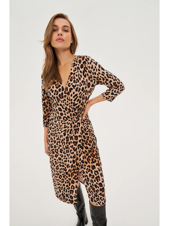 Moodo Béžové šaty s leopardím vzorem Moodo