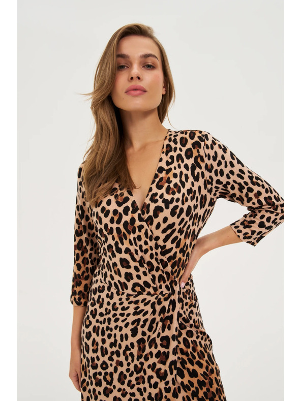 Moodo Béžové šaty s leopardím vzorem Moodo