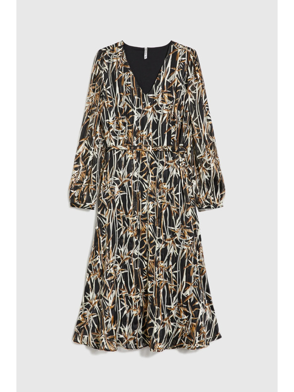 Moodo Černé šaty s rostlinným vzorem a páskem Moodo