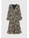 Moodo Černé šaty s rostlinným vzorem a páskem Moodo