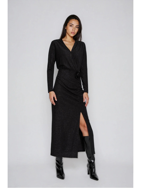 Moodo Černé maxi šaty s rozparkem Moodo