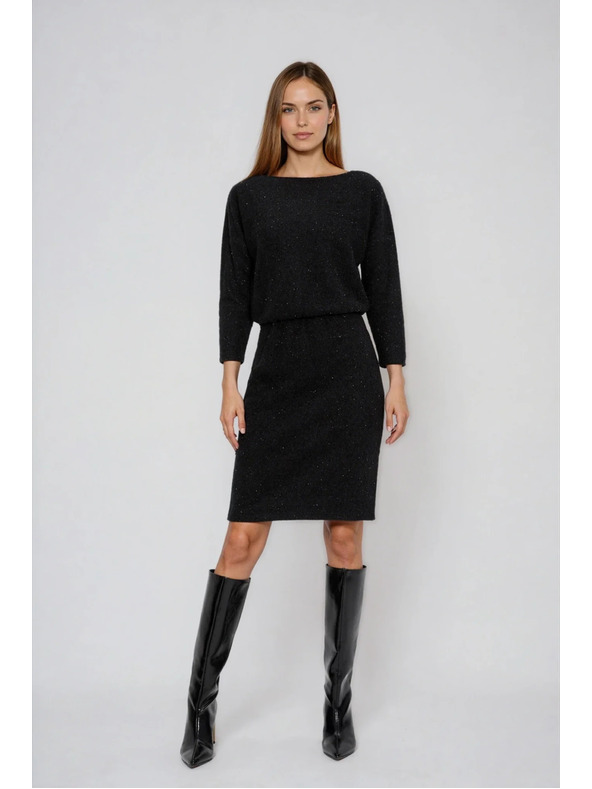 Moodo Černé šaty zdobené třpytivou nitkou Moodo