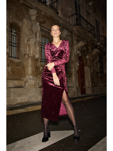 Moodo Vínové sametové midi šaty Moodo