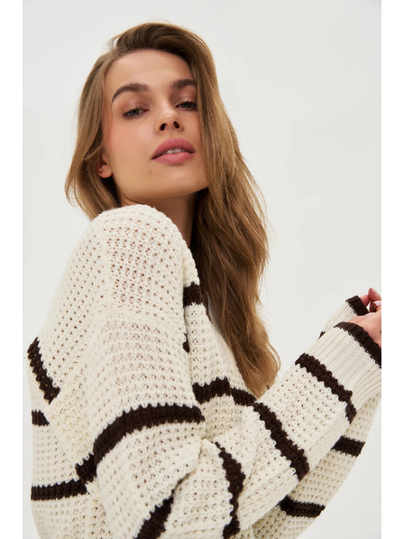 Moodo Béžový svetr s pruhy Moodo