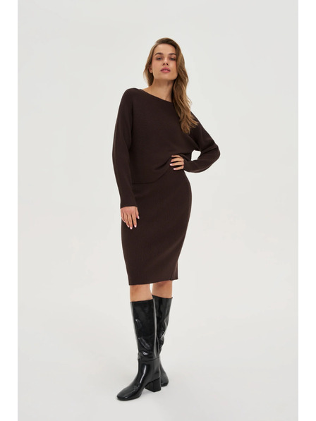 Moodo Žebrovaný svetr hnědý Moodo