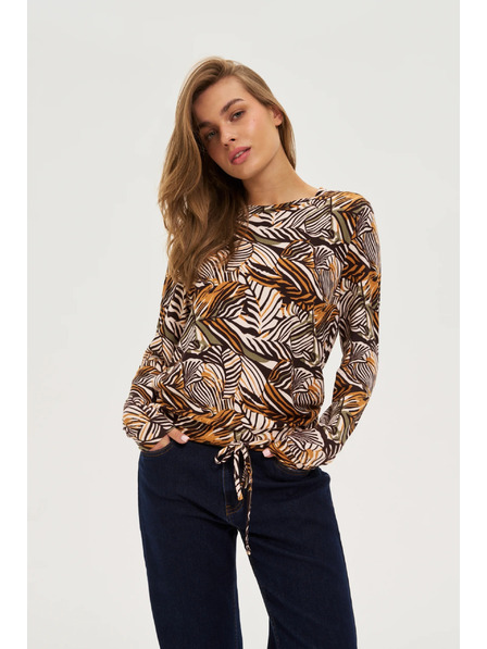 Moodo Béžový svetr s rostlinným vzorem Moodo