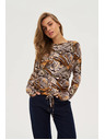 Moodo Béžový svetr s rostlinným vzorem Moodo