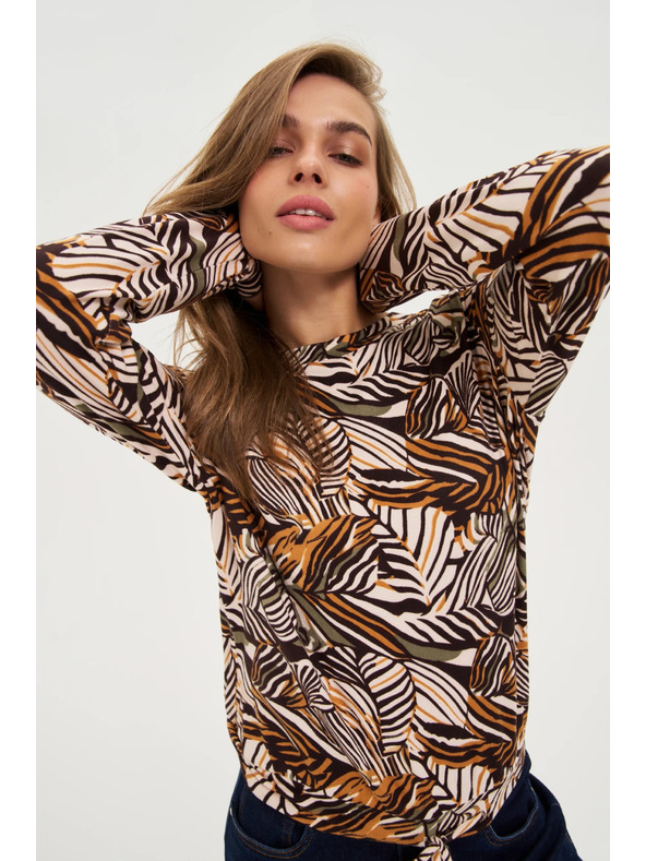 Moodo Béžový svetr s rostlinným vzorem Moodo