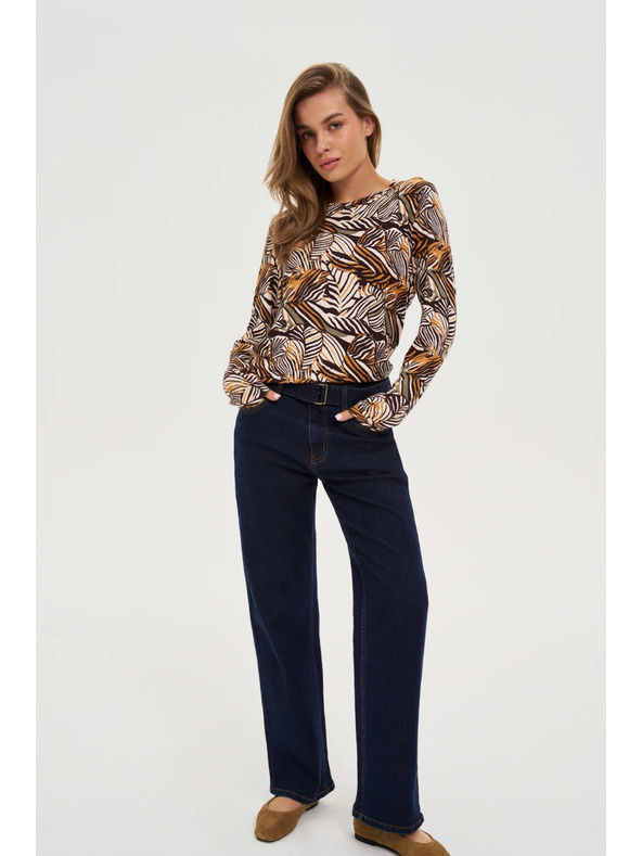 Moodo Béžový svetr s rostlinným vzorem Moodo