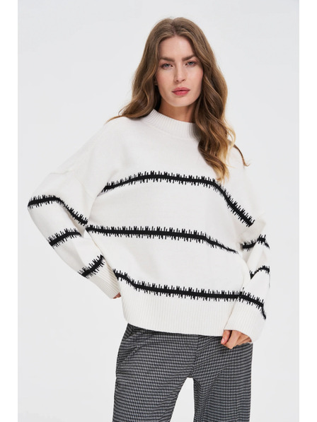 Moodo Bílý svetr s pruhy a sníženou linií ramen Moodo