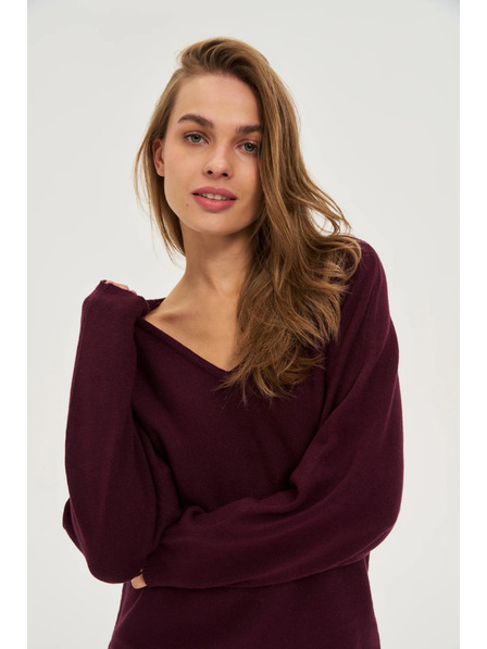 Moodo Svetr s výstřihem do V vínový Moodo