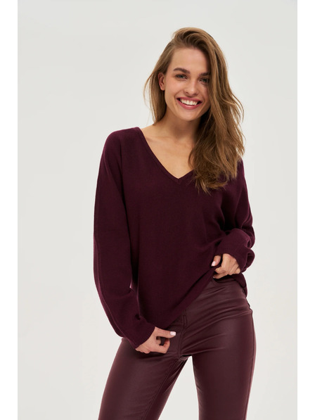 Moodo Svetr s výstřihem do V vínový Moodo
