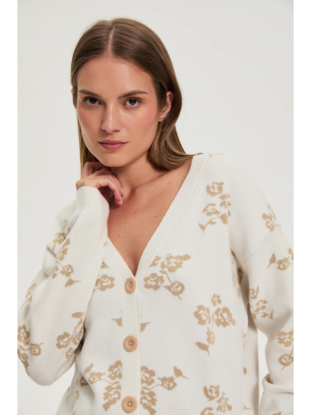 Moodo Béžový kardigan s květinovým vzorem Moodo