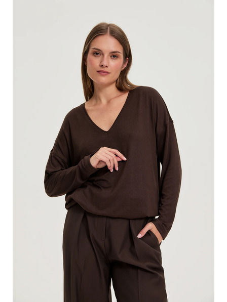 Moodo Svetr s výstřihem do V hnědý Moodo