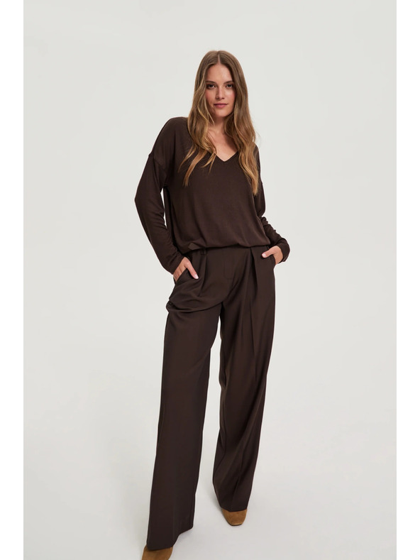 Moodo Svetr s výstřihem do V hnědý Moodo