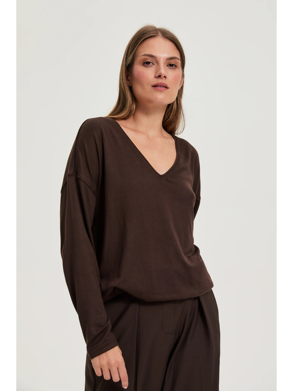 Moodo Svetr s výstřihem do V hnědý Moodo