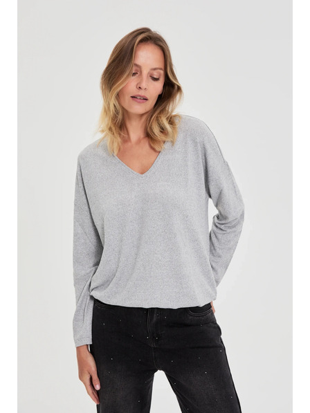 Moodo Svetr s výstřihem do V šedý Moodo