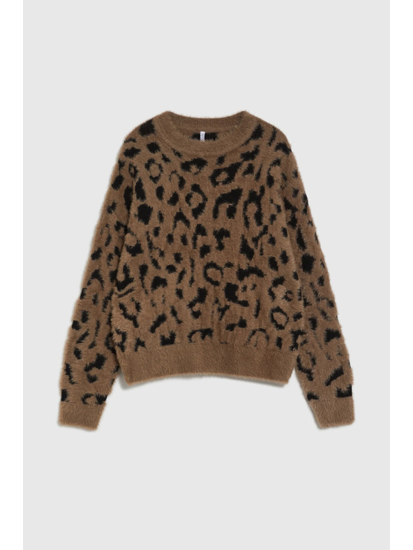 Moodo Svetr s leopardím vzorem hnědý Moodo