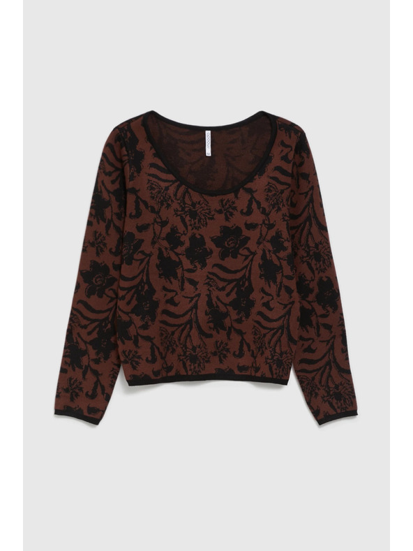 Moodo Hnědý svetr s rostlinným vzorem Moodo