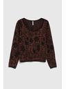 Moodo Hnědý svetr s rostlinným vzorem Moodo