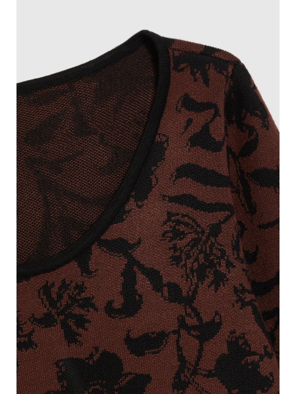 Moodo Hnědý svetr s rostlinným vzorem Moodo