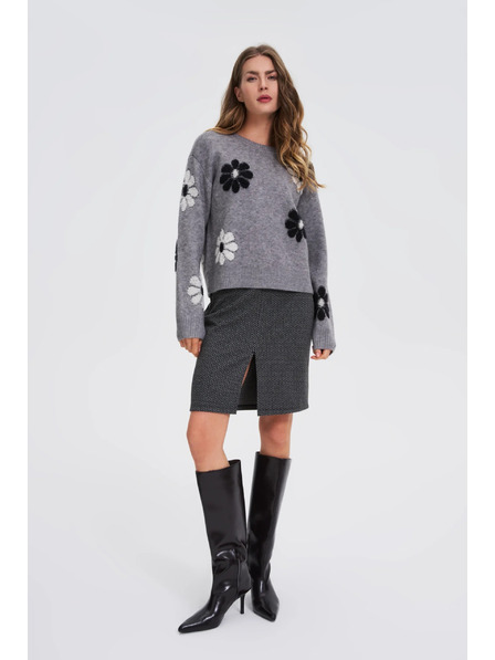 Moodo Svetr s květinovým vzorem šedý Moodo