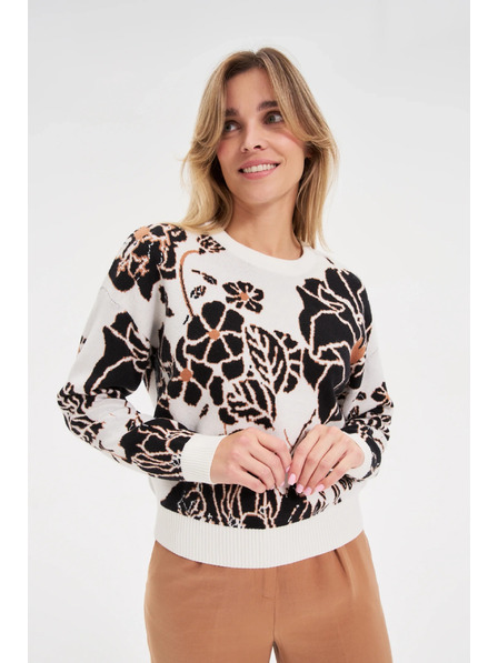 Moodo Béžový svetr s květy Moodo