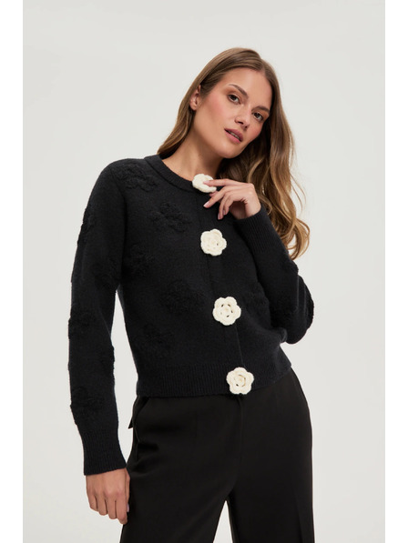 Moodo Černý kardigan s květinovou aplikací Moodo
